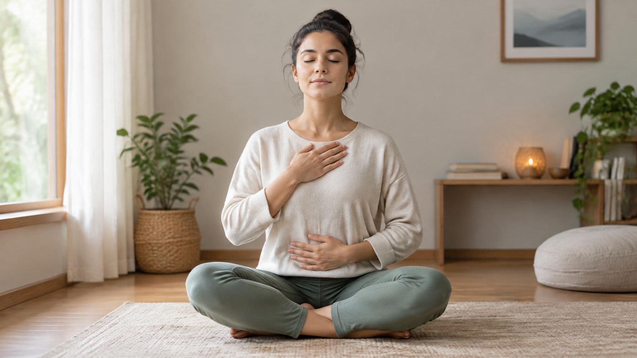 person practicing deep breathing
